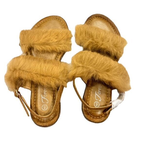 🛍️2 for $25 Sale🛍️ Forever Women's Furry Straps Adj Buckle Sandals Tan 5 - Picture 6 of 9